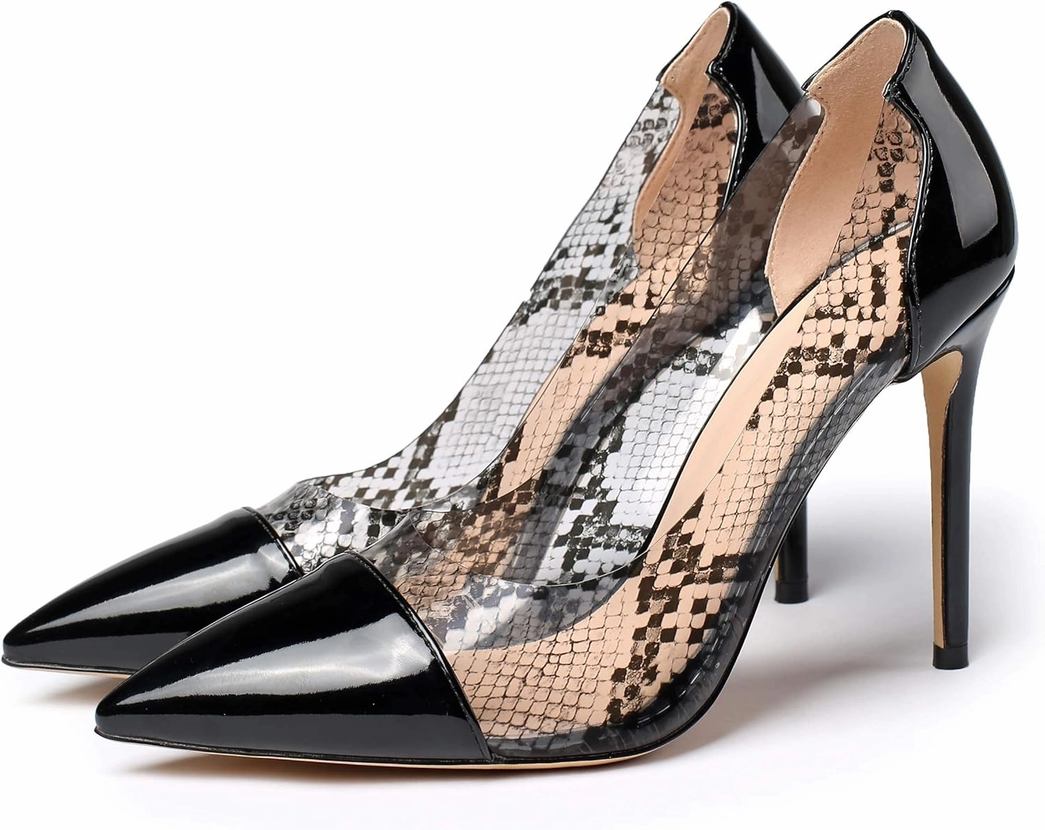 YODEKS Women's Slip-on Pumps High Heels Pointy Toe Sexy Clear Stiletto Elegant Comfort 10CM Transparent Party Office Business Heeled Shoes
