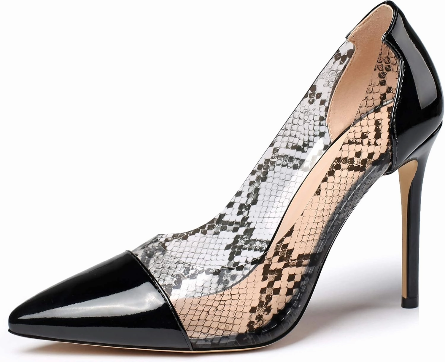 YODEKS Women's Slip-on Pumps High Heels Pointy Toe Sexy Clear Stiletto Elegant Comfort 10CM Transparent Party Office Business Heeled Shoes