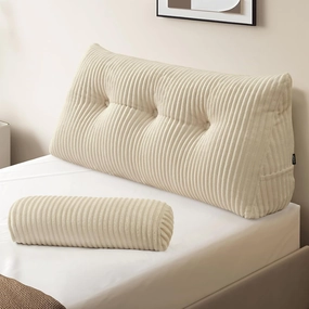 Z-hom Large Wedge Pillow Headboard, Twin Triangular Headboard Pillow, Reading Pillow Bed with a Roll Pillow for Bed Sitting Up Sleeping, Backrest Cushion Headboard Gap Pillow for Back, Beige Cream