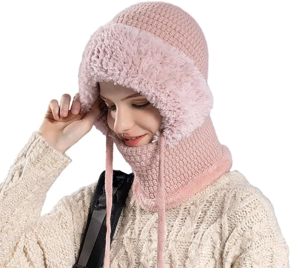 Zcargel 3 in 1 Women's Winter Hat, Women Balaclava Hat 55cm-60cm Warm Neck Warmer Sets Thick Soft Knitted for Outdoor Skiing