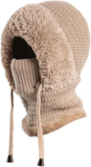 Zcargel 3 in 1 Women's Winter Hat, Women Balaclava Hat 55cm-60cm Warm Neck Warmer Sets Thick Soft Knitted for Outdoor Skiing