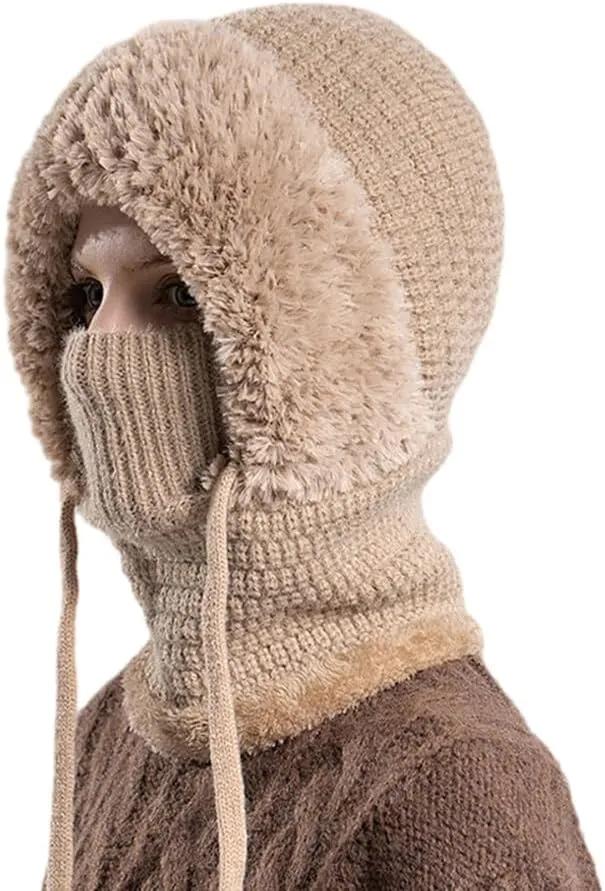 Zcargel 3 in 1 Women's Winter Hat, Women Balaclava Hat 55cm-60cm Warm Neck Warmer Sets Thick Soft Knitted for Outdoor Skiing