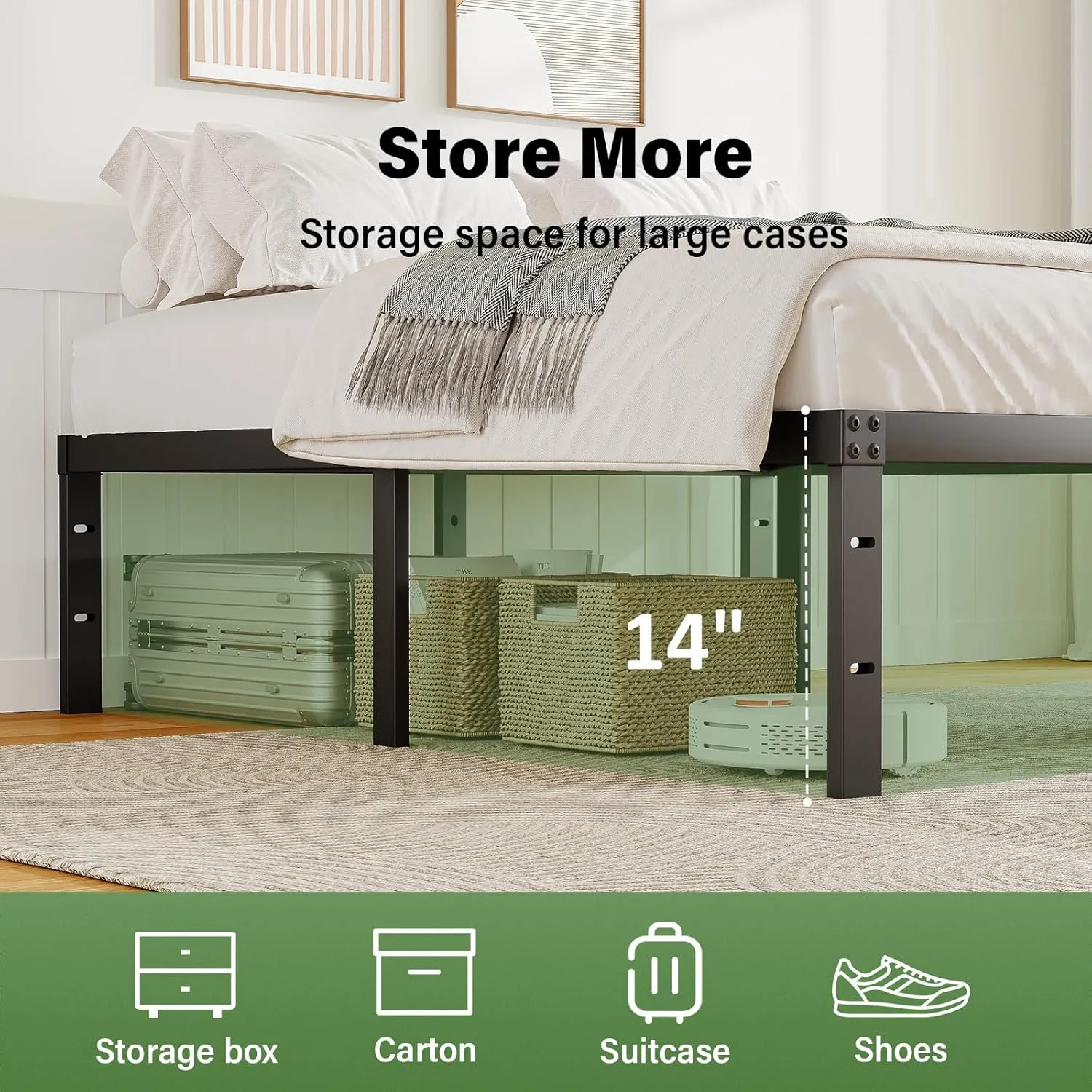 Zinus 14 Inch Tall Full Size Metal Platform Bed Frame, No Box Spring Needed, Easy Assembly, Heavy Duty, Noise Free, Black