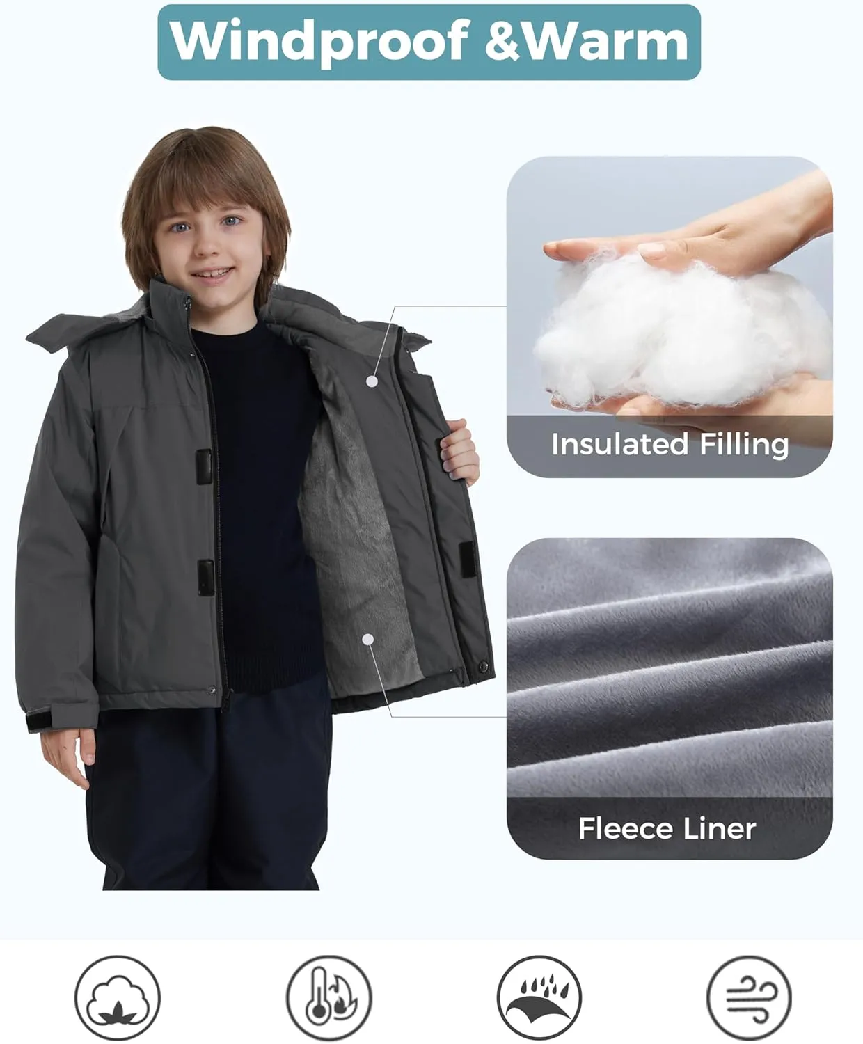 ZSHOW Boys' Waterproof Ski Jacket Windbproof Hooded Mountain Sportswear Outdoor Raincoat