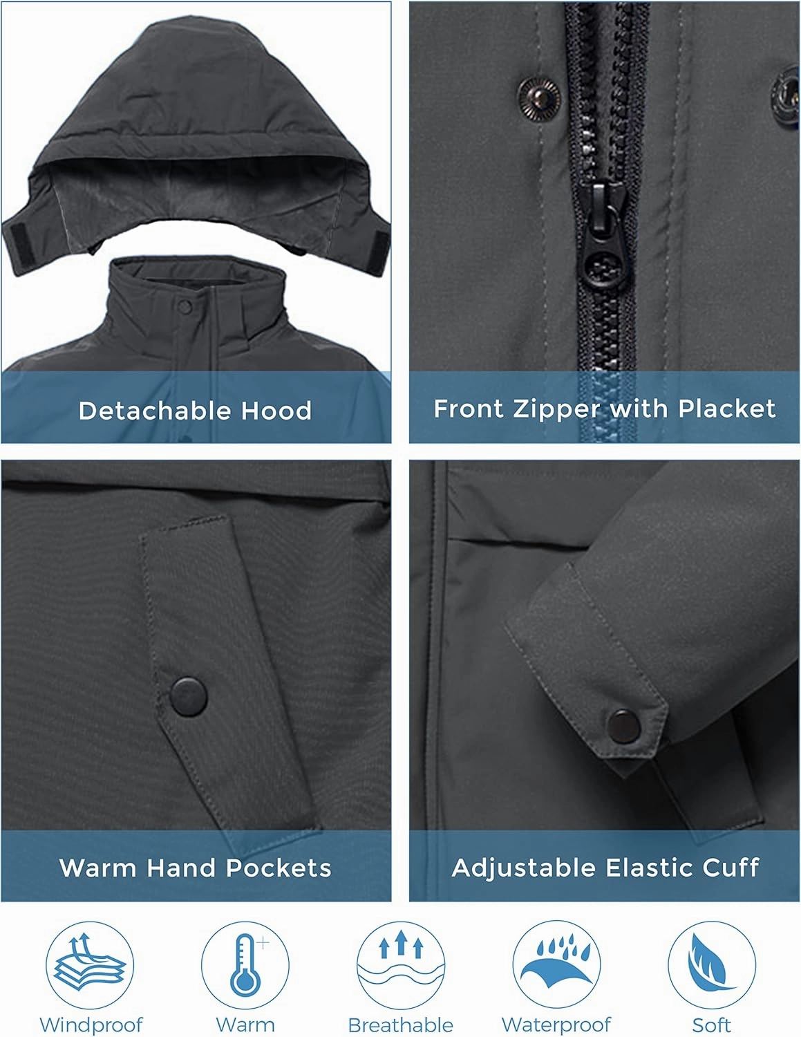 ZSHOW Boys' Waterproof Ski Jacket Hooded Fleece Lined Raincoat Warm Winter Coat