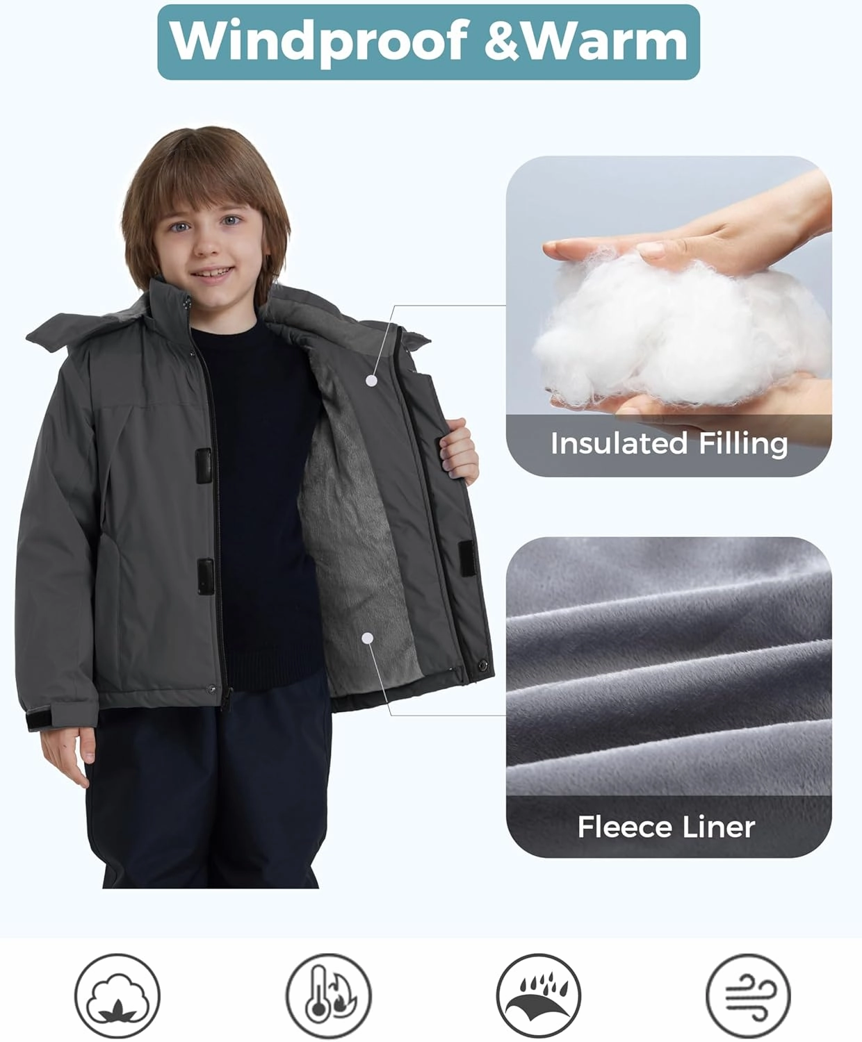 ZSHOW Boys' Waterproof Ski Jacket Windbproof Hooded Mountain Sportswear Outdoor Raincoat