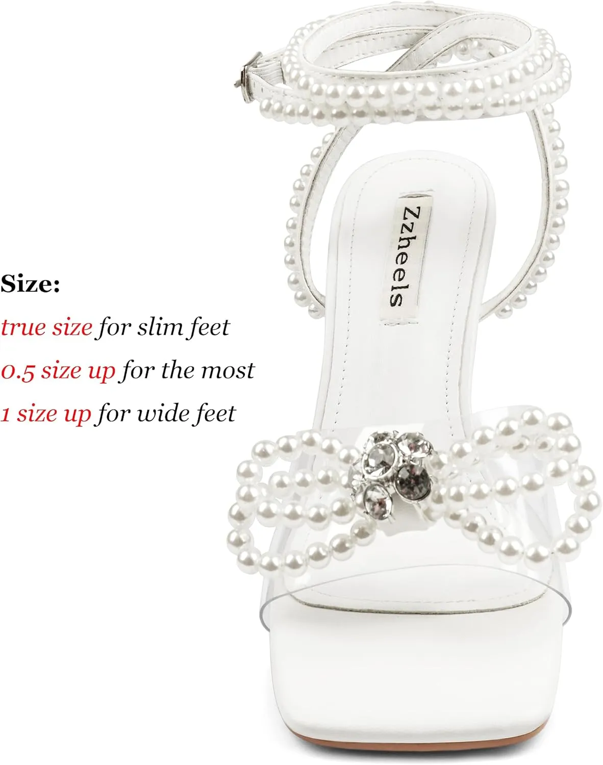 Zzheels Double Bowknots Crystal Sandals Clear Slingback Heels Square Toe Shoes for Party Wedding