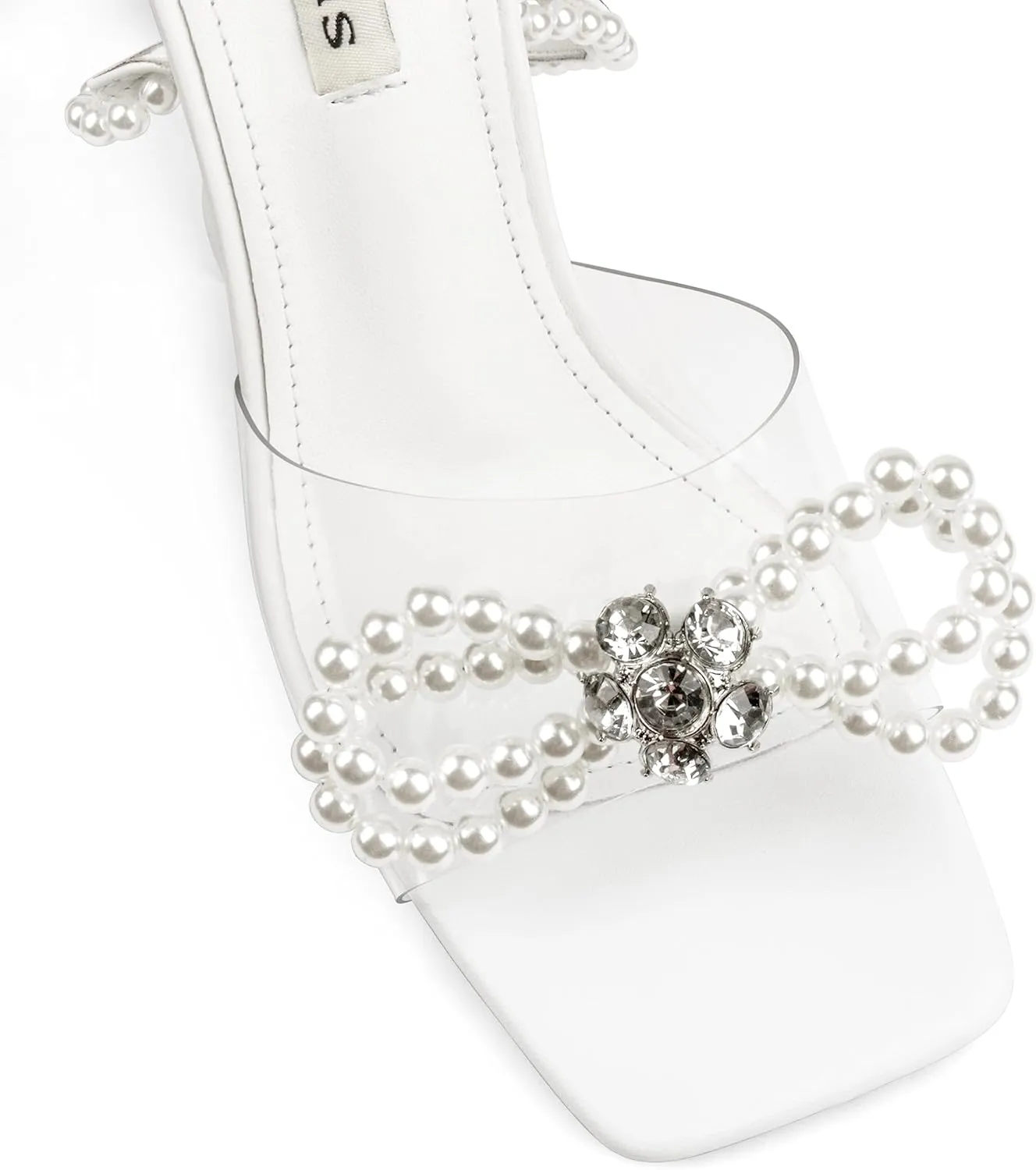 Zzheels Double Bowknots Crystal Sandals Clear Slingback Heels Square Toe Shoes for Party Wedding