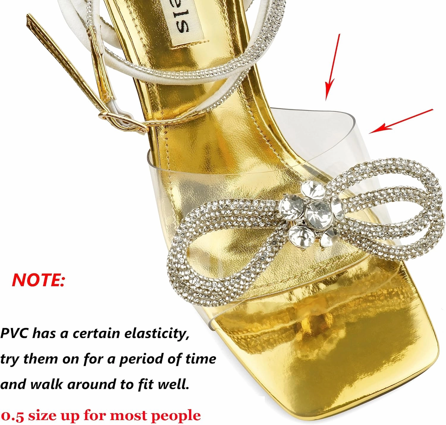 Zzheels Double Bowknots Crystal Sandals Clear Slingback Heels Square Toe Shoes for Party Wedding