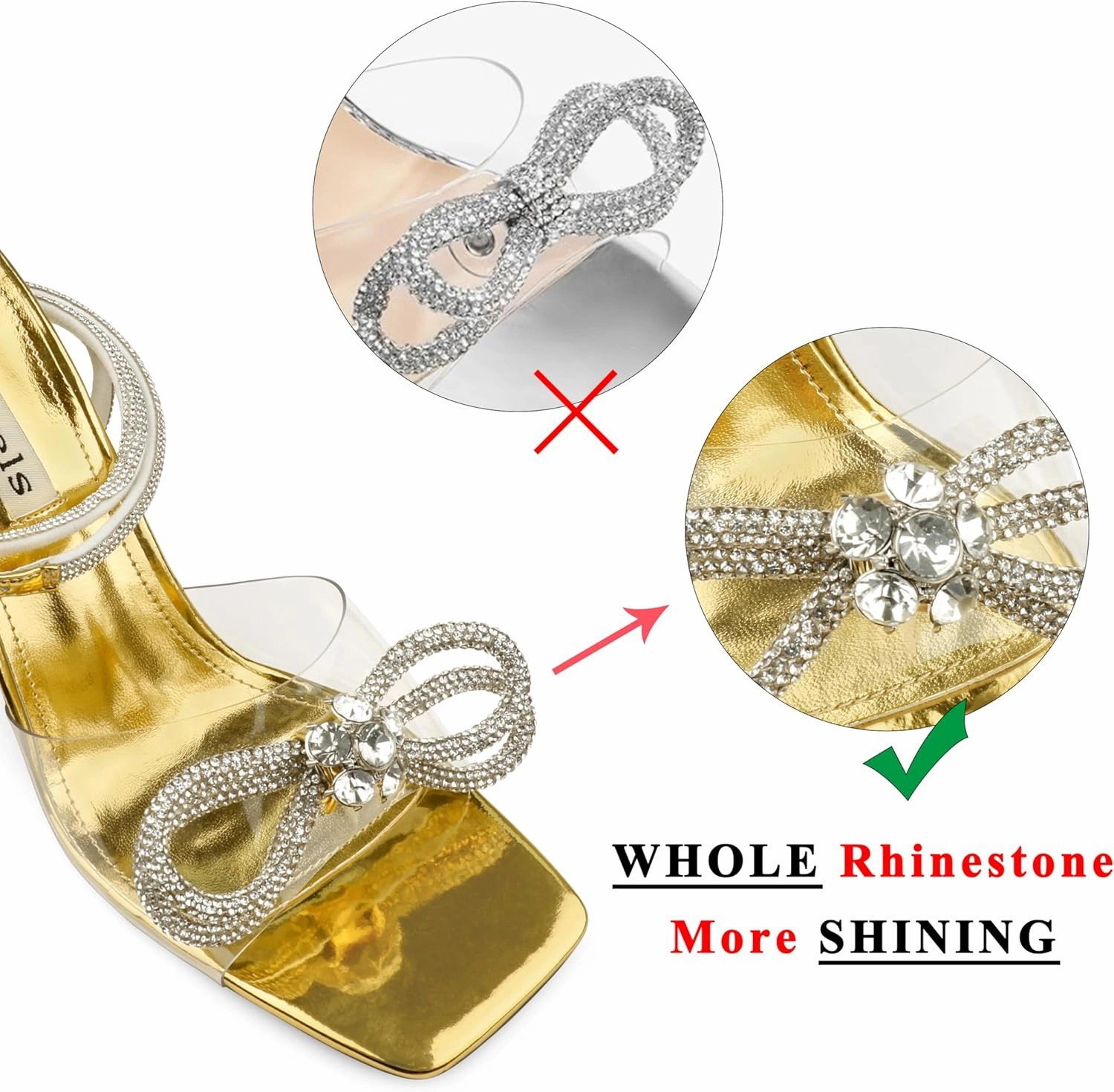 Zzheels Double Bowknots Crystal Sandals Clear Slingback Heels Square Toe Shoes for Party Wedding